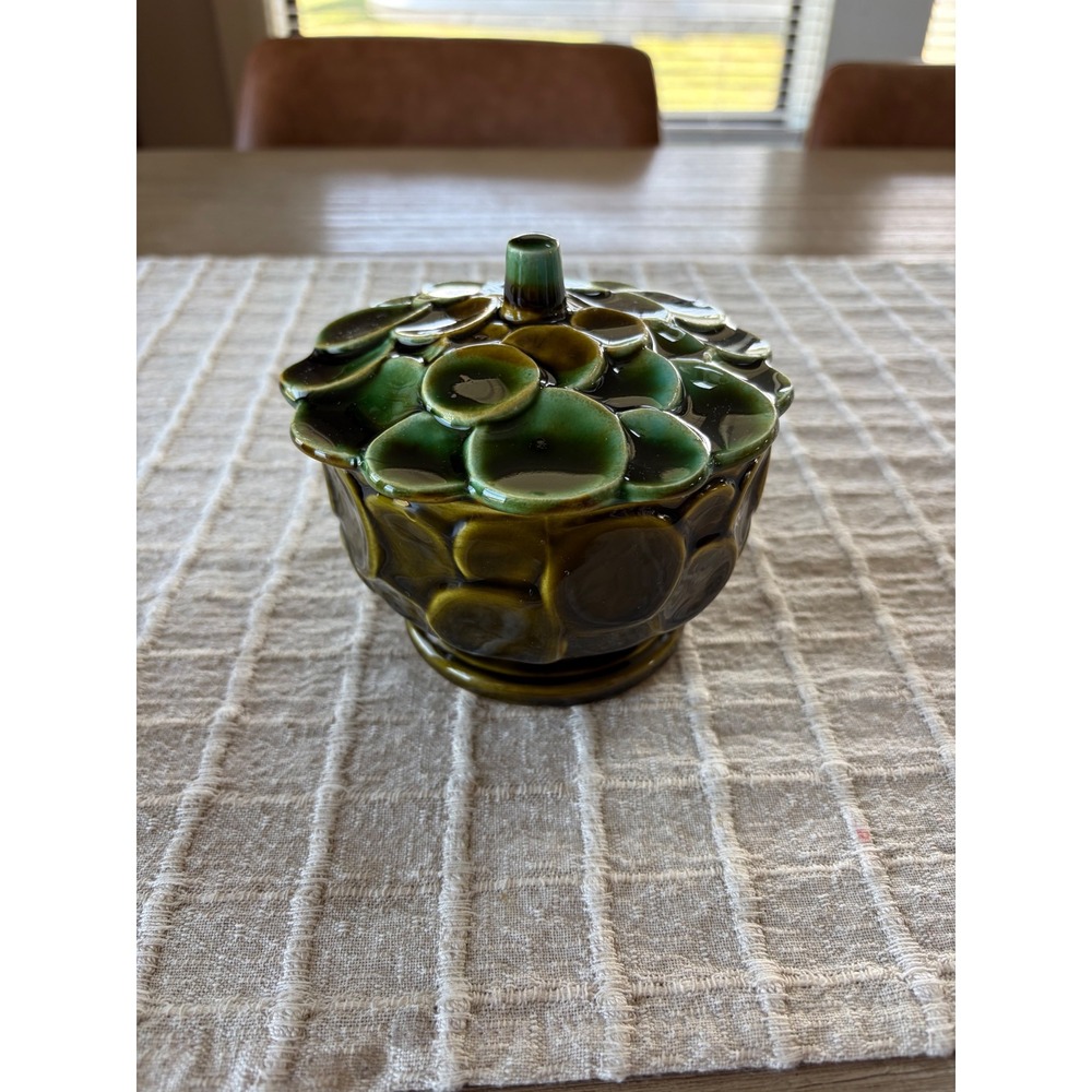 vintage Tilso candy dish Japan textured hand-painted green and blue-green glaze